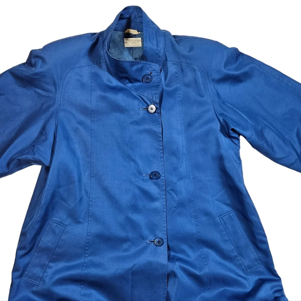 Vintage Sanyo Fashion House Blue 100% Silk Jacket Sz 8 Button Up Coat Japan Made
